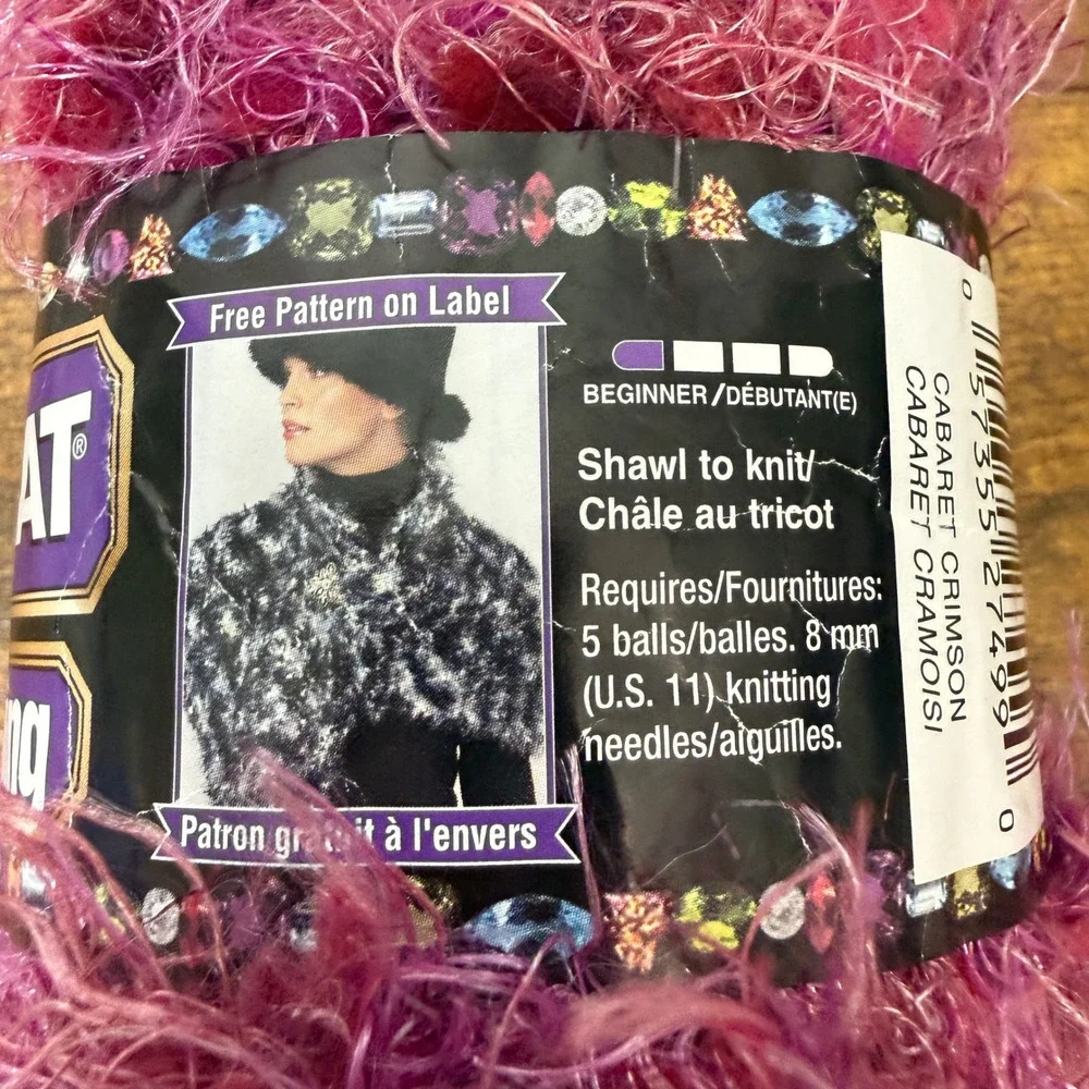Y2K Bernat Bling Bling Yarn Cabaret Crimson Bulky Knit Crochet Craft 50g 90 yrds
